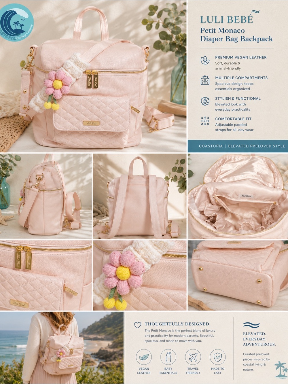 Luli Bebé Petit Monaco Diaper Bag Backpack - Blush Pink